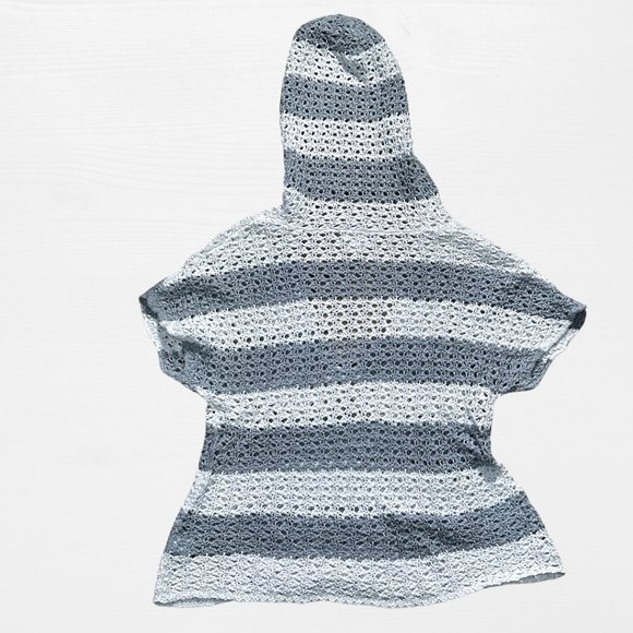 SOLD grey and white striped knit short sleeve low cut sweater hood mossimo XXL - Picture 3 of 11